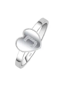 Vighnaharta Rhodium-Plated CZ-Stone Studded J Letter Heart-Shaped Finger Ring