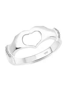 Vighnaharta Rhodium-Plated CZ Studded Heart Shaped Finger Ring