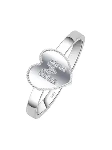 Vighnaharta Rhodium-Plated CZ Studded Heart Shaped Finger Ring