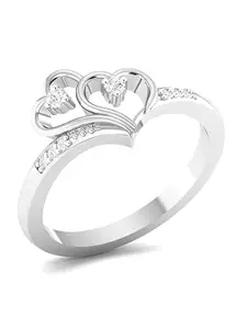 Vighnaharta Rhodium-Plated CZ-Stone Studded Heart-Shaped Finger Ring