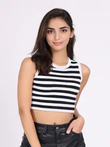 VISO Sleeveless Striped Fitted Crop Top