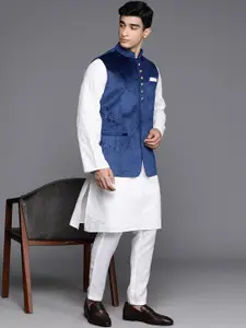 Manu Self Design Mandarin Collar Nehru Jacket