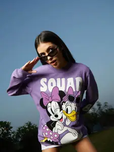 Bonkers Corner Purple Mickey & Minnie Printed Cotton Oversized Sweatshirt