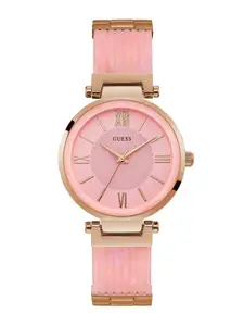 GUESS Women Textured Dial And Stainless Steel Straps Analogue Display Watch U0638L9M