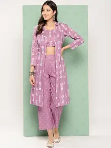 Yufta Women Printed Cotton Top with Trousers with Shrug