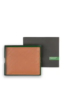 United Colors of Benetton Men Typography Textured Leather Two Fold Wallet