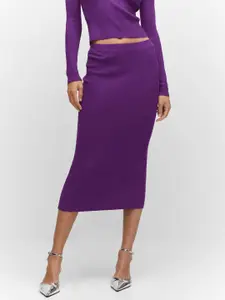 MANGO Ribbed Pencil Midi Skirt