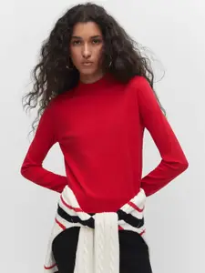 MANGO Women Cherry Red Back Half Zipper Pullover