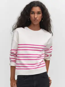 MANGO Horizontally Striped Boat-Neck Pullover