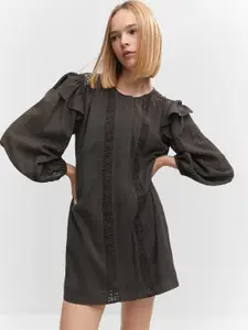 MANGO Coffee Brown Puff Sleeve A-Line Mini Dress