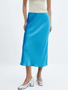 MANGO Satin Finish Straight Midi Skirt