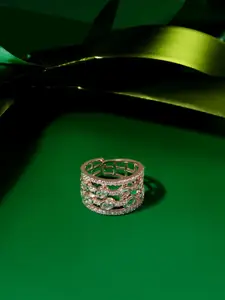 AMI Rose Gold-Plated Cubic Zirconia Studded Finger Ring