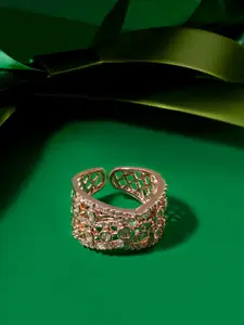 AMI Rose Gold-Plated Cubic Zirconia Studded Finger Ring