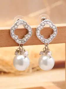 Crunchy Fashion Silver-Plated Rhinestone-Studded Contemporary Drop Earrings
