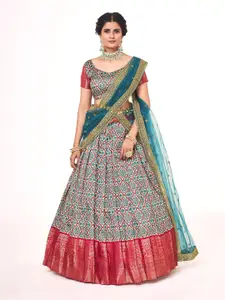 SHOPGARB Printed Semi-Stitched Lehenga & Unstitched Blouse With Dupatta