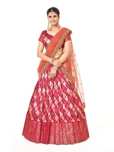 SHOPGARB Printed Semi-Stitched Lehenga & Unstitched Blouse With Dupatta