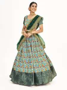 SHOPGARB Printed Semi-Stitched Lehenga & Unstitched Blouse With Dupatta
