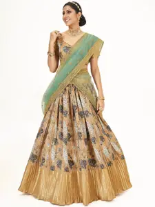 SHOPGARB Floral Printed Semi-Stitched Lehenga & Unstitched Blouse With Dupatta