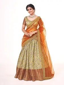 SHOPGARB Floral Printed Semi-Stitched Lehenga & Unstitched Blouse With Dupatta
