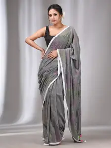 Charukriti Geometric Embroidered Kantha Work Pure Cotton Saree