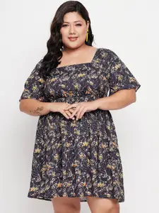 NABIA Plus Size Foral Printed Gathered Fit & Flare Dress