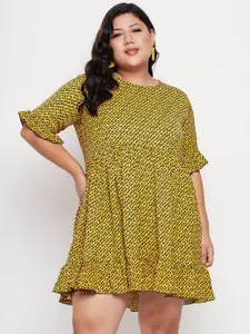 NABIA Plus Size Animal Printed Ruffles & Flared Tiered A-Line Dress