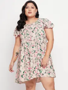 NABIA Plus Size Floral Printed Flutter Sleeves Flared Fit and Flare Mini Dress