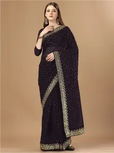 VAIRAGEE Floral Embroidered Sequinned Poly Georgette Saree