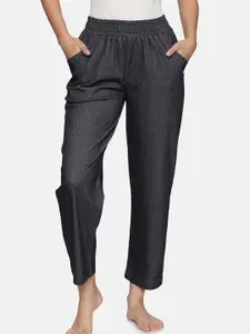 NOT YET by us Women High Rise Relaxed Fit Denim Stretchable Cotton Lounge Pants