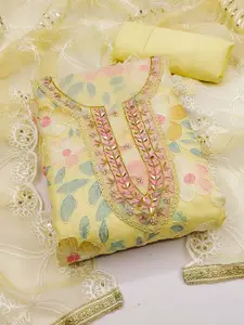 KALINI Floral Embroidered Beads and Stones Unstitched Dress Material