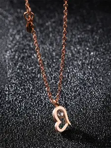 Yellow Chimes Women Rose Gold-Plated Heart Pendant With Chain