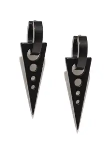 Yellow Chimes Black Triangular Stainless Steel Drop Earrings