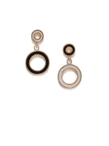 Yellow Chimes Copper-Toned & Black Circular Stainless Steel Mismatched Drop Earrings