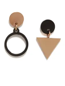 Yellow Chimes Black Rose-Gold Plated Stainless Steel Geometric Drop Earrings