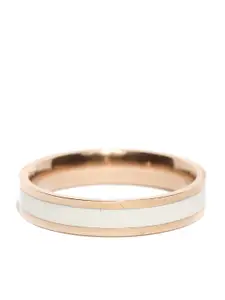 Yellow Chimes White & Rose Gold-Plated Enamel Stainless Steel Band Ring