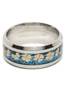 Yellow Chimes Blue Silver Plated Floral Carbon Fibre Titanium Steel Never Fading Blue Ring