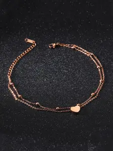 Yellow Chimes Rose Gold Plated Stainless Steel Heart Charm Anklet