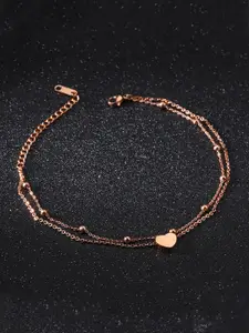 Yellow Chimes Rose Gold Plated Stainless Steel Heart Charm Anklet