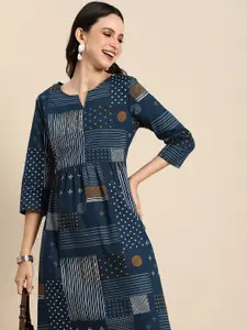 Anouk Geometric Printed A-Line Cotton Cambric Dress