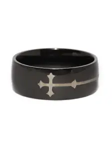 Yellow Chimes Black Cloure Cross Divine Stainless Steel Black Ring