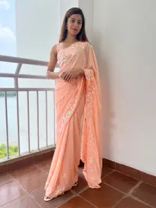 Mitera Peach-Coloured Sequinned Embellished Saree