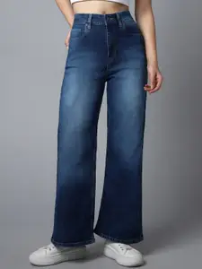 High Star Women Wide Leg High-Rise Light Fade Cotton Jeans