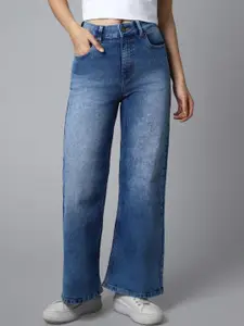 High Star Women Wide Leg High-Rise Clean Look Light Fade Stretchable Jeans