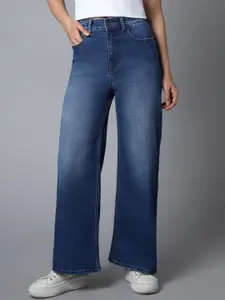 High Star Women Wide Leg Fit High-Rise Clean Look Light Fade Stretchable Jeans