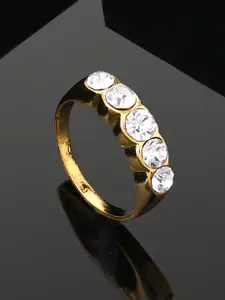 Estele Gold-Plated Crystal Studded Slip-On Finger Ring