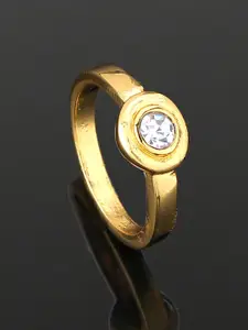 Estele Gold-Plated Crystal Studded Round-Shaped Finger Ring