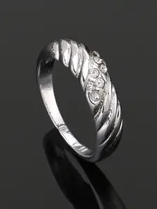 Estele Rhodium-Plated Crystal Studded Twisted Finger Ring