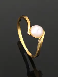 Estele Gold-Plated Pearl Studded Slip-On Finger Ring