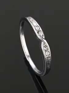 Estele Rhodium Plated Crystal Studded Intertwined Finger Ring