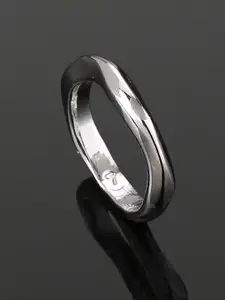 Estele Rhodium Plated Asymmetric Finger Ring